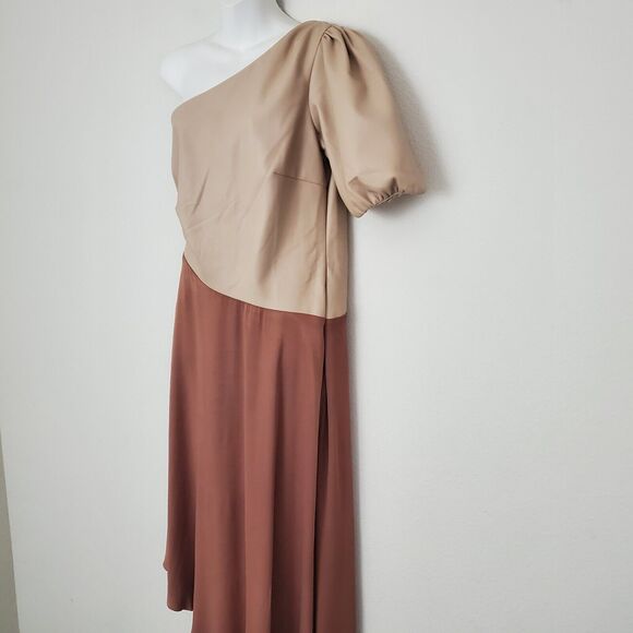 Anthropologie Women's Dress 14 Pink Asymmetrical One Shoulder Faux Leather - Picture 8 of 13